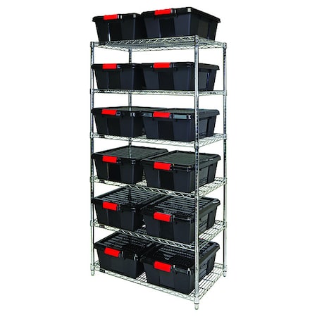 Shelving Unit, 36 in W x 74 in H x 21 in D, 6 Shelves MPN:WR6-191507BK