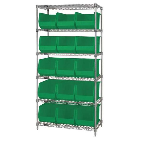 Steel Bin Shelving, 18 in D x 74 in H x 36 in W, 6 Shelves, Green MPN:WR6-260GN