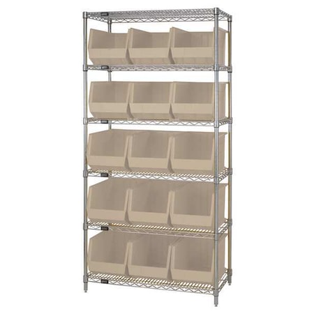 Steel Bin Shelving, 18 in D x 74 in H x 36 in W, 6 Shelves, Ivory MPN:WR6-260IV