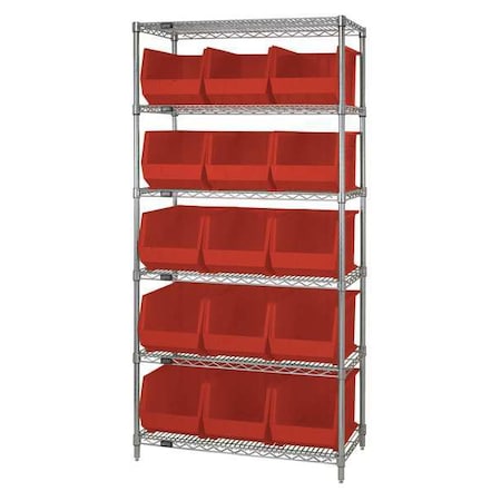 Steel Bin Shelving, 18 in D x 74 in H x 36 in W, 6 Shelves, Red MPN:WR6-260RD