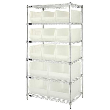 Steel, Polypropylene Bin Shelving, 24 in D x 74 in H x 36 in W, 6 Shelves, Clear MPN:WR6-953954CL