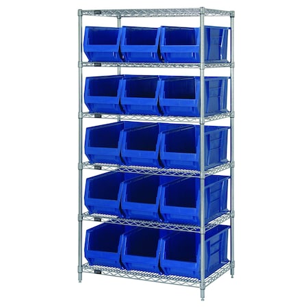 Shelving Unit, 36 in W x 74 in H x 24 in D, 6 Shelves MPN:WR6-953BL