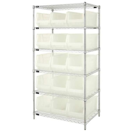 Steel, Polypropylene Bin Shelving, 24 in D x 74 in H x 36 in W, 6 Shelves, Clear MPN:WR6-953CL