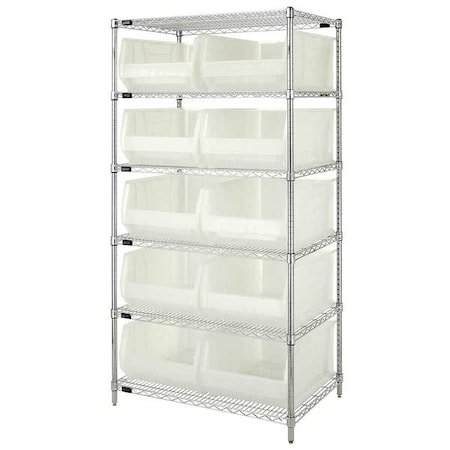Steel, Polypropylene Bin Shelving, 24 in D x 74 in H x 36 in W, 6 Shelves, Clear MPN:WR6-954CL