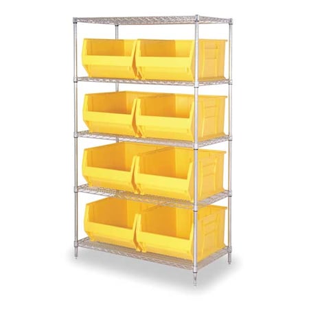 Steel, Polypropylene Bin Shelving, 24 in D x 74 in H x 36 in W, 6 Shelves, Yellow MPN:WR6-954YL