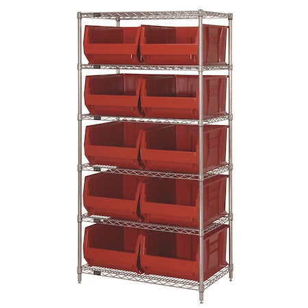Shelving Unit, 24 in W x 74 in H x 48 in D, 6 Shelves MPN:WR6-957RD