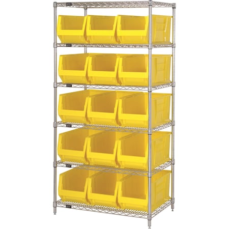 Shelving Unit, 24 in W x 74 in H x 48 in D, 6 Shelves MPN:WR6-957YL