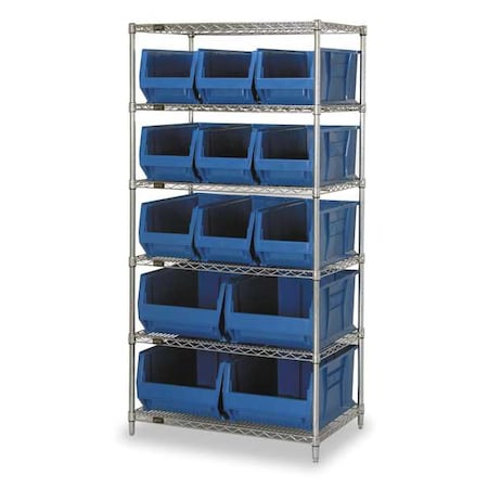 Steel, Polypropylene Bin Shelving, 30 in D x 74 in H x 36 in W, 6 Shelves, Blue MPN:WR6-973974BL