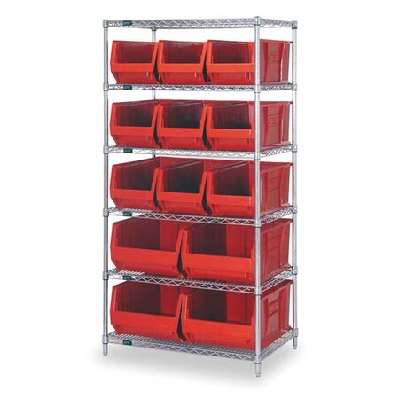 Steel, Polypropylene Bin Shelving, 30 in D x 74 in H x 36 in W, 6 Shelves, Red MPN:WR6-973974RD