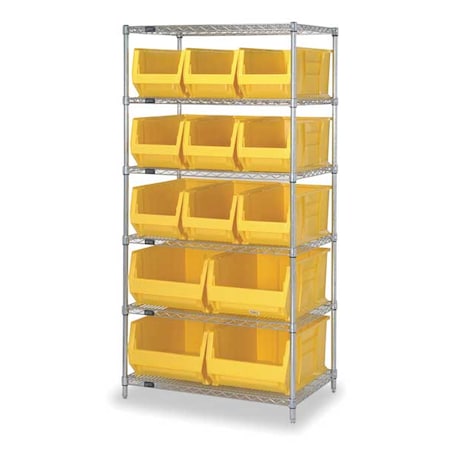 Steel, Polypropylene Bin Shelving, 30 in D x 74 in H x 36 in W, 6 Shelves, Yellow MPN:WR6-973974YL
