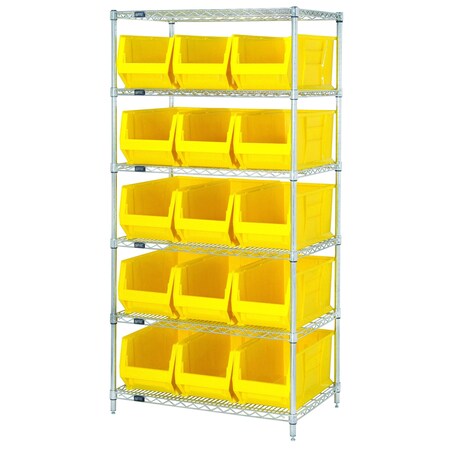 Shelving Unit, 36 in W x 74 in H x 30 in D, 6 Shelves MPN:WR6-973YL