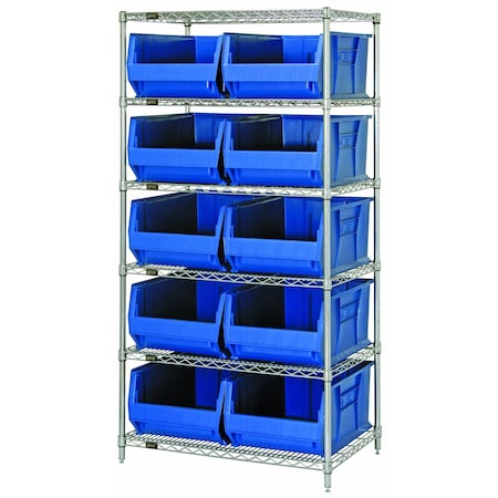 Shelving Unit, 36 in W x 74 in H x 30 in D, 6 Shelves MPN:WR6-974BL