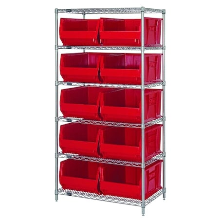 Shelving Unit, 36 in W x 74 in H x 30 in D, 6 Shelves MPN:WR6-974RD