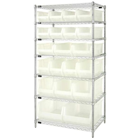 Steel, Polypropylene Bin Shelving, 24 in D x 74 in H x 36 in W, 7 Shelves, Clear MPN:WR7-20-MIXCL
