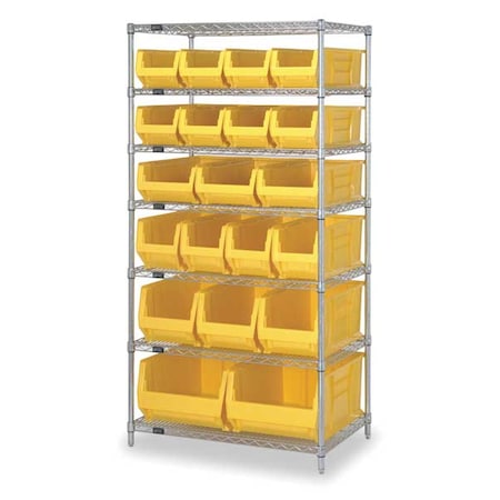 Steel, Polypropylene Bin Shelving, 24 in D x 74 in H x 36 in W, 7 Shelves, Yellow MPN:WR7-20-MIXYL