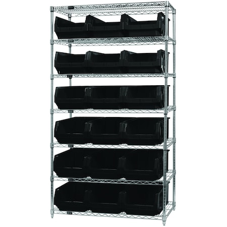 Shelving Unit, 18 in W x 74 in H x 42 in D, 7 Shelves MPN:WR7-532BK
