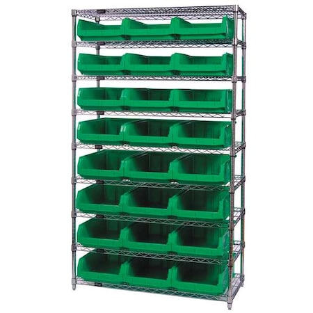 Steel, Polypropylene Bin Shelving, 18 in D x 74 in H x 42 in W, 7 Shelves, Green MPN:WR7-532GN