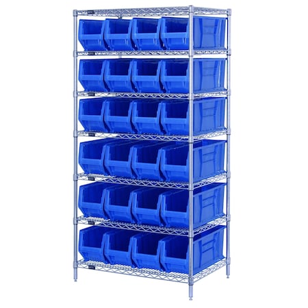 Shelving Unit, 36 in W x 74 in H x 24 in D, 7 Shelves MPN:WR7-951BL