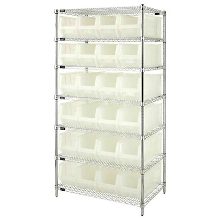 Steel, Polypropylene Bin Shelving, 24 in D x 74 in H x 36 in W, 7 Shelves, Clear MPN:WR7-951CL