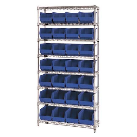 Steel, Polypropylene Bin Shelving, 12 in D x 74 in H x 36 in W, 8 Shelves, Blue MPN:WR8-239BL