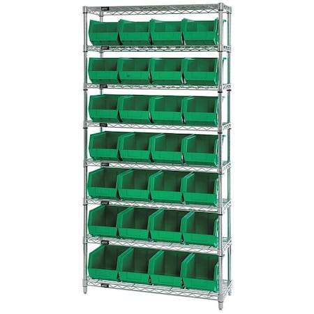 Steel, Polypropylene Bin Shelving, 12 in D x 74 in H x 36 in W, 8 Shelves, Green MPN:WR8-239GN