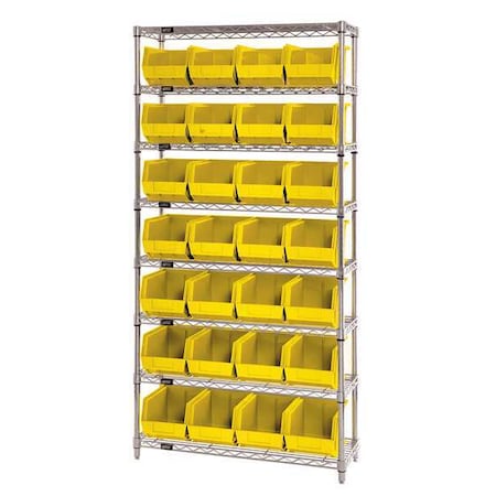 Steel, Polypropylene Bin Shelving, 12 in D x 74 in H x 36 in W, 8 Shelves, Yellow MPN:WR8-239YL