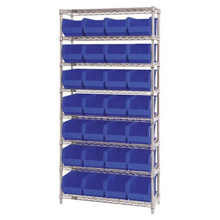 Steel, Polypropylene Bin Shelving, 14 in D x 74 in H x 36 in W, 8 Shelves, Blue MPN:WR8-240BL