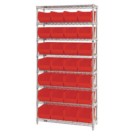 Steel, Polypropylene Bin Shelving, 14 in D x 74 in H x 36 in W, 8 Shelves, Red MPN:WR8-240RD