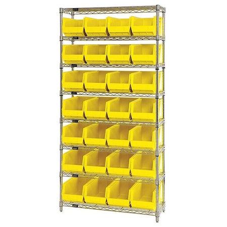 Steel, Polypropylene Bin Shelving, 14 in D x 74 in H x 36 in W, 8 Shelves, Yellow MPN:WR8-240YL