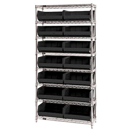 Steel, Polypropylene Bin Shelving, 14 in D x 74 in H x 36 in W, 8 Shelves, Black MPN:WR8-250BK