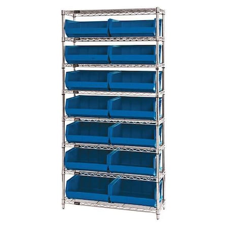 Steel, Polypropylene Bin Shelving, 14 in D x 74 in H x 36 in W, 8 Shelves, Blue MPN:WR8-250BL