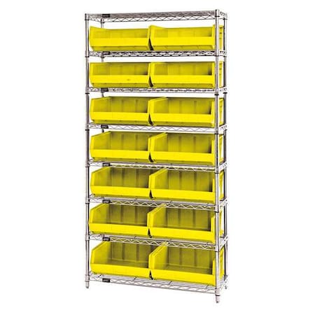 Steel, Polypropylene Bin Shelving, 14 in D x 74 in H x 36 in W, 8 Shelves, Yellow MPN:WR8-250YL