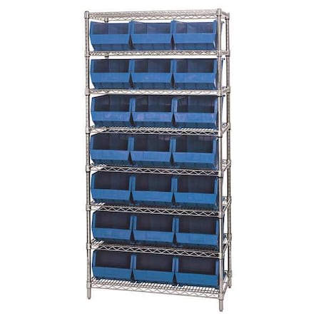 Steel, Polypropylene Bin Shelving, 18 in D x 74 in H x 36 in W, 8 Shelves, Blue MPN:WR8-255BL