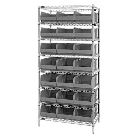 Steel, Polypropylene Bin Shelving, 12 in D x 75 in H x 36 in W, 8 Shelves, Gray MPN:WR8-425GY