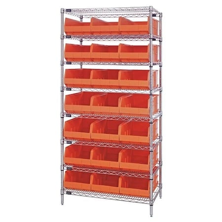Steel, Polypropylene Bin Shelving, 12 in D x 75 in H x 36 in W, 8 Shelves, Orange MPN:WR8-425OR