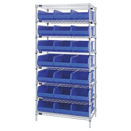 Steel, Polypropylene Bin Shelving, 14 in D x 74 in H x 36 in W, 8 Shelves, Blue MPN:WR8-445BL