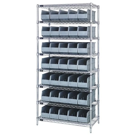 Steel, Polypropylene Bin Shelving, 18 in D x 74 in H x 36 in W, 8 Shelves, Gray MPN:WR8-461GY