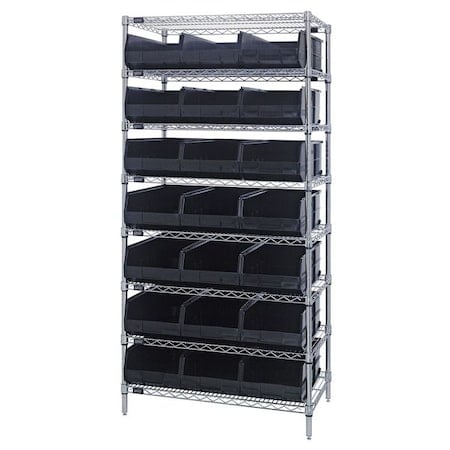 Steel, Polypropylene Bin Shelving, 18 in D x 74 in H x 36 in W, 8 Shelves, Black MPN:WR8-465BK