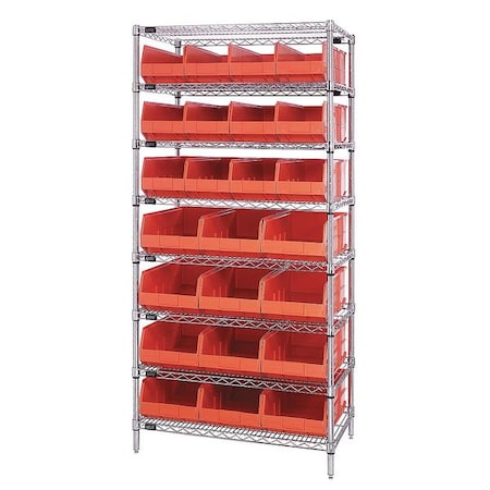 Steel, Polypropylene Bin Shelving, 21 in D x 74 in H x 36 in W, 8 Shelves, Orange MPN:WR8-483485OR