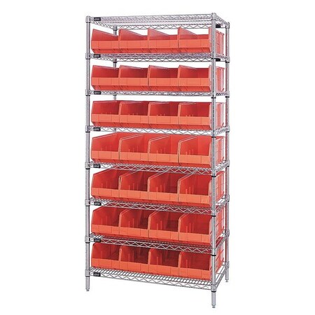 Steel, Polypropylene Bin Shelving, 21 in D x 74 in H x 36 in W, 8 Shelves, Orange MPN:WR8-483OR
