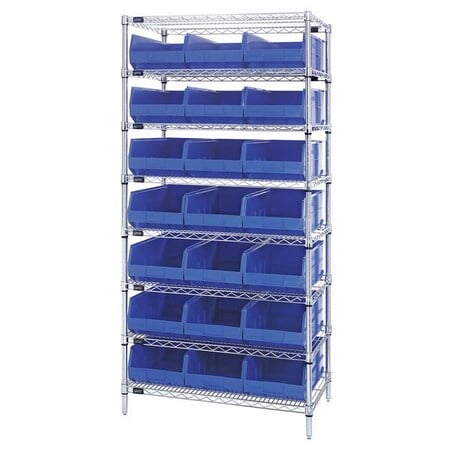 Steel, Polypropylene Bin Shelving, 21 in D x 74 in H x 36 in W, 8 Shelves, Blue MPN:WR8-485BL