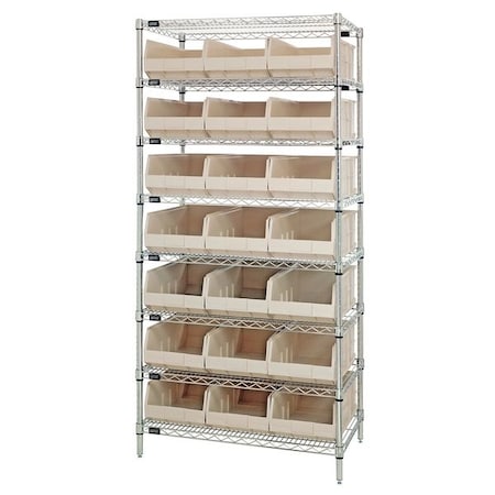 Steel, Polypropylene Bin Shelving, 21 in D x 74 in H x 36 in W, 8 Shelves, Ivory MPN:WR8-485IV