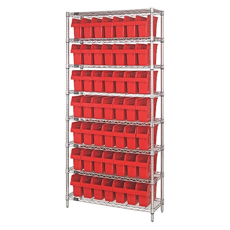 Steel Bin Shelving, 36 in D x 74 in H x 12 in W, 8 Shelves, Red MPN:WR8-801RD