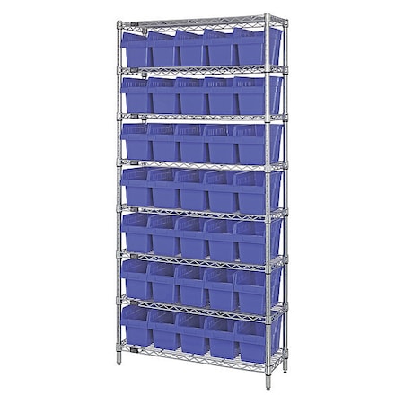 Steel Bin Shelving, 36 in D x 74 in H x 12 in W, 8 Shelves, Blue MPN:WR8-802BL