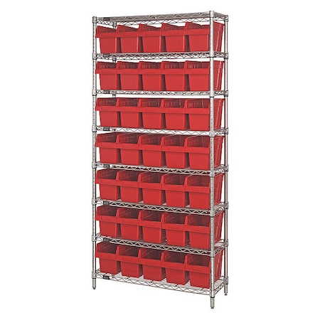 Steel Bin Shelving, 36 in D x 74 in H x 12 in W, 8 Shelves, Red MPN:WR8-802RD