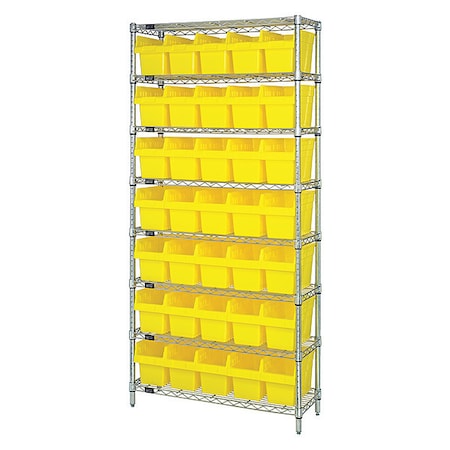 Steel Bin Shelving, 36 in D x 74 in H x 18 in W, 8 Shelves, Yellow MPN:WR8-804YL