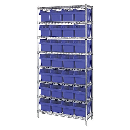 Steel Bin Shelving, 36 in D x 74 in H x 12 in W, 8 Shelves, Blue MPN:WR8-807BL