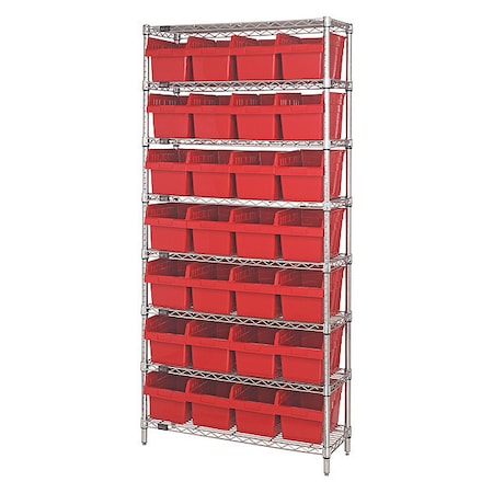 Steel Bin Shelving, 36 in D x 74 in H x 12 in W, 8 Shelves, Red MPN:WR8-807RD