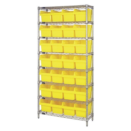 Steel Bin Shelving, 36 in D x 74 in H x 18 in W, 8 Shelves, Yellow MPN:WR8-808YL
