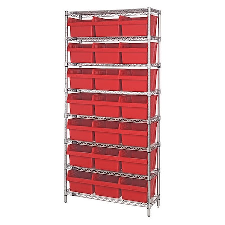 Steel Bin Shelving, 36 in D x 74 in H x 18 in W, 8 Shelves, Red MPN:WR8-810RD